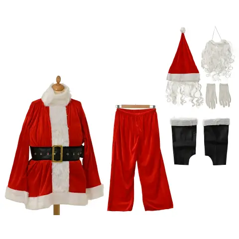 Costume Babbo Natale Completo in Poliestere Set 7 Pezzi