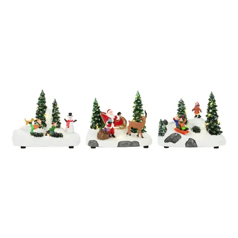 Natale Scena Decorativa LED a Batteria 14x9x12 cm Multicolore 3 Assortimenti