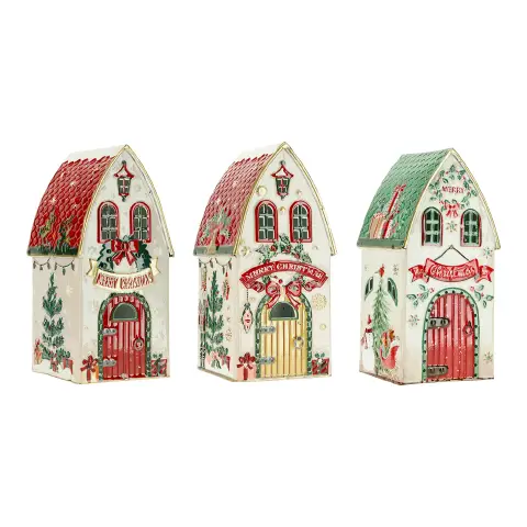 Decorazione Natalizia Casa in Metallo 3 Assortiti Multicolore 11x10,5x23 cm