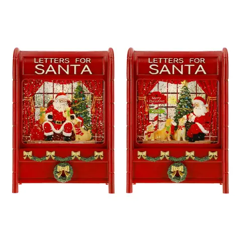 Babbo Natale Mailbox Natalizia 22,7 cm con Acqua in Movimento LED a Batteria