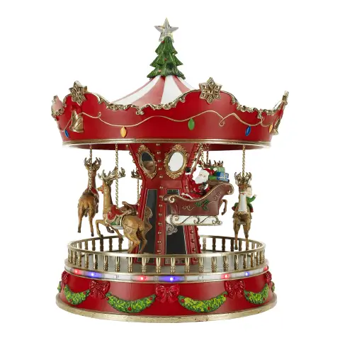 Carosello Natalizio Animato con Babbo Natale e Renne 37,6 cm LED