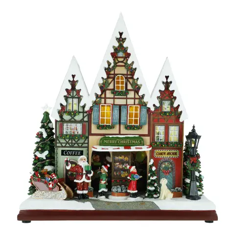 Villaggio Natalizio Animato con Babbo Natale e LED 34,3 cm