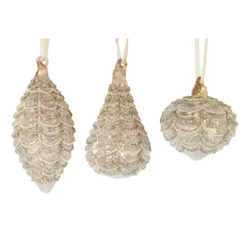 Pendaglio Natalizio Vetro Layers Champagne 3 Assortiti