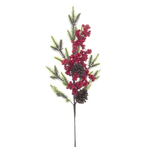 Ramo Natalizio Jennie Bacche Rosso con Pigna H63cm