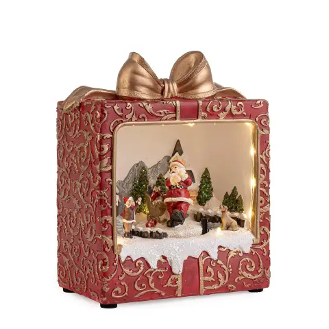Decorazione Pacco Regalo Holly Babbo Natale con LED