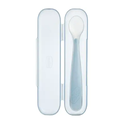 Cucchiaio In Morbido Silicone Con Custodia 6m+ Grigio