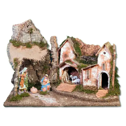 Capanna Presepe con Luci e Natività H16 cm 60x34x43