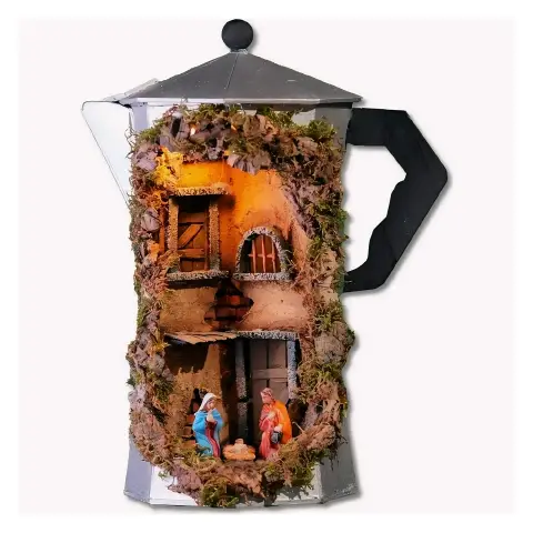 Moka Presepe con Natività e Luce 14x14x30 cm