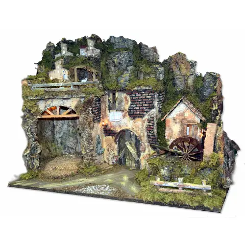 Presepe con Mulino ad Acqua Luci LED e Pompa 60x34x44 cm