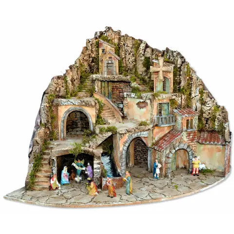Presepe con Luci Cascata Forno Mulino a Vento 108x74x75 cm