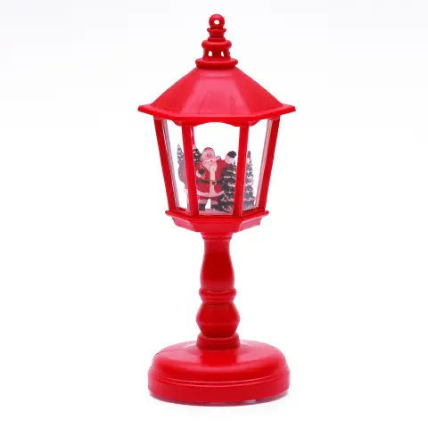Lampione Natalizio Rosso con LED, Glitter e Musica, 21 cm