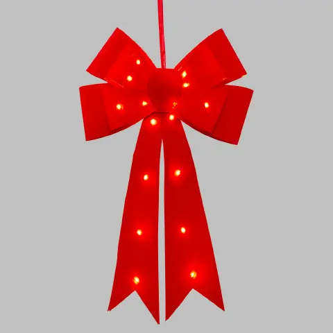 Fiocco Natalizio Rosso Velvet Bow con 24 MicroLED Bianco Caldo 60 cm