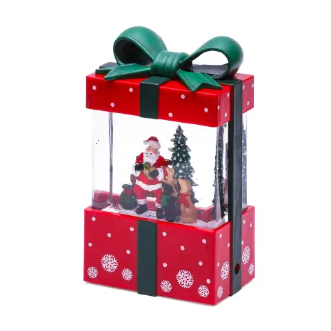 Pacco Regalo Natalizio Rosso con Glitter Luminosi LED e Musica H19 cm