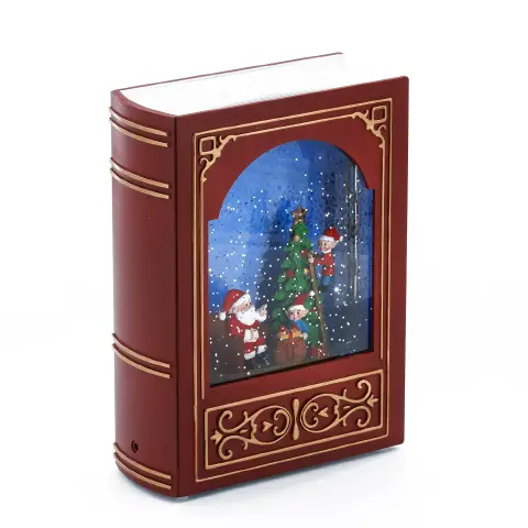 Libro Natalizio Bordeaux e Oro con Glitter LED Bianco Caldo e Musica