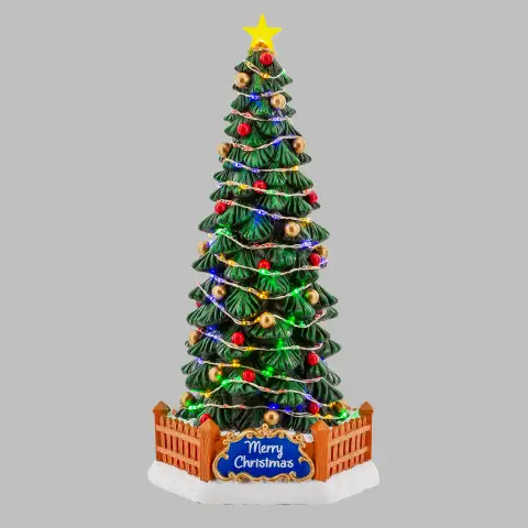 Albero di Natale per Villaggio Natalizio con Luci LED e Musica H30 cm