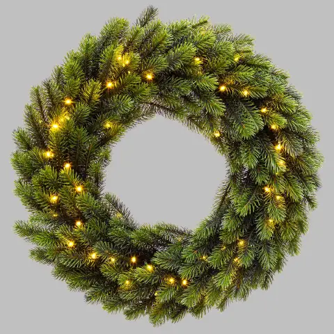 Corona Natalizia Abete Alpino Verde Preilluminata 60 cm con 80 LED