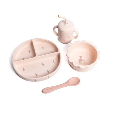 Bamboom Set Bimbo in Silicone Fawn Pink -Piatto Scodella Cucchiaio Bicchiere-