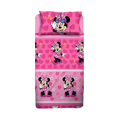 Set Lenzuolo Letto Singolo Minnie Rosa -  100% Cotone