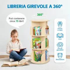 Libreria Girevole Montessori in Legno per Bambini – Libreria a 360° con Ripiani - Librerie e zone lettura