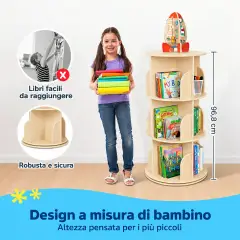 Libreria Girevole Montessori in Legno per Bambini – Libreria a 360° con Ripiani - Librerie e zone lettura