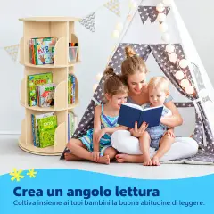 Libreria Girevole Montessori in Legno per Bambini – Libreria a 360° con Ripiani - Librerie e zone lettura