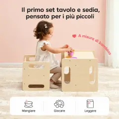 Set Tavolino e Sediolina in Legno per Bambini – Arredo per Asilo Nido e Scuola dell’Infanzia - Sedie in legno