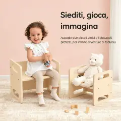 Set Tavolino e Sediolina in Legno per Bambini – Arredo per Asilo Nido e Scuola dell’Infanzia - Sedie in legno