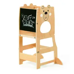 Torre Montessori Pieghevole 3-in-1 in Legno con Lavagnetta - leggere scrivere contare racco