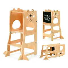 Torre Montessori Pieghevole 3-in-1 in Legno con Lavagnetta - leggere scrivere contare racco
