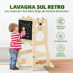 Torre Montessori Pieghevole 3-in-1 in Legno con Lavagnetta - leggere scrivere contare racco