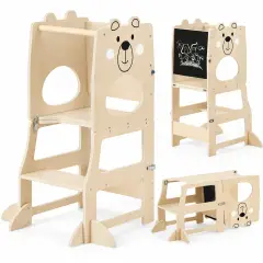Torre Montessori Pieghevole 3-in-1 in Legno con Lavagnetta - leggere scrivere contare racco