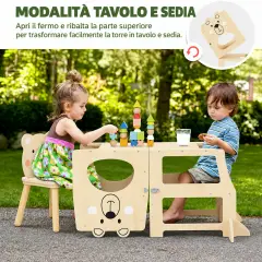 Torre Montessori Pieghevole 3-in-1 in Legno con Lavagnetta - leggere scrivere contare racco