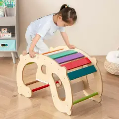 Panca a Dondolo 2-in-1 in Legno con Arrampicatoio, Dondopanca per Bambini - Primi giochi