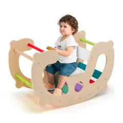 Panca a Dondolo 2-in-1 in Legno con Arrampicatoio, Dondopanca per Bambini - Primi giochi