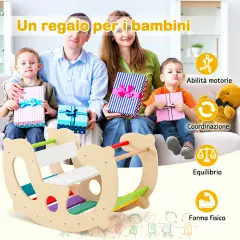 Panca a Dondolo Montessori 2-in-1 in Legno con Arrampicatoio, Dondopanca per Bambini - Primi giochi