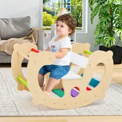 Panca a Dondolo Montessori 2-in-1 in Legno con Arrampicatoio, Dondopanca per Bambini - Primi giochi