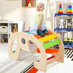 Panca a Dondolo Montessori 2-in-1 in Legno con Arrampicatoio, Dondopanca per Bambini - Primi giochi