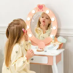Toeletta in Legno con Sgabello, Vanity Set con Accessori - Cucine e gioco simbolico