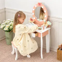 Toeletta in Legno con Sgabello, Vanity Set con Accessori - Cucine e gioco simbolico