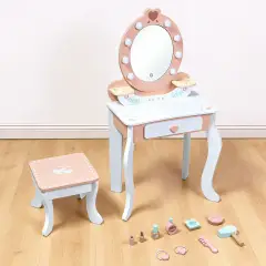 Toeletta in Legno con Sgabello, Vanity Set con Accessori - Cucine e gioco simbolico