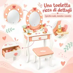 Toeletta in Legno con Sgabello, Vanity Set con Accessori - Cucine e gioco simbolico