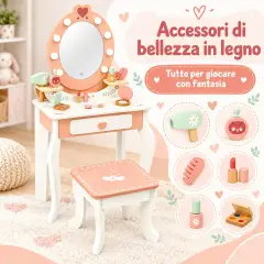 Toeletta in Legno con Sgabello, Vanity Set con Accessori - Cucine e gioco simbolico