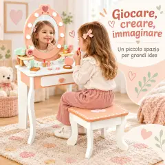 Toeletta in Legno con Sgabello, Vanity Set con Accessori - Cucine e gioco simbolico