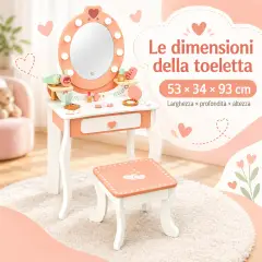 Toeletta in Legno con Sgabello, Vanity Set con Accessori - Cucine e gioco simbolico