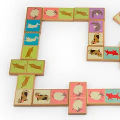 Domino in Legno Ecologico Animali, Gioco Educativo con 28 Tessere Colorate - Memory e Domino