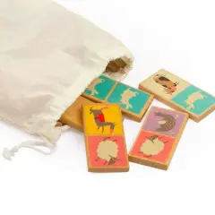 Domino in Legno Ecologico Animali, Gioco Educativo con 28 Tessere Colorate - Memory e Domino