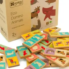 Domino in Legno Ecologico Animali, Gioco Educativo con 28 Tessere Colorate - Memory e Domino