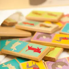 Domino in Legno Ecologico Animali, Gioco Educativo con 28 Tessere Colorate - Memory e Domino