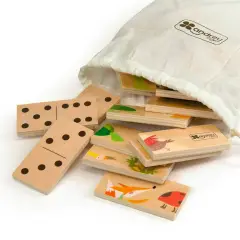 Domino Puzzle Animali e Quantità in Legno, 28 Tessere Doppia Faccia per Bambini - Memory e Domino