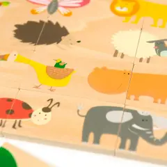 Domino Puzzle Animali e Quantità in Legno, 28 Tessere Doppia Faccia per Bambini - Memory e Domino